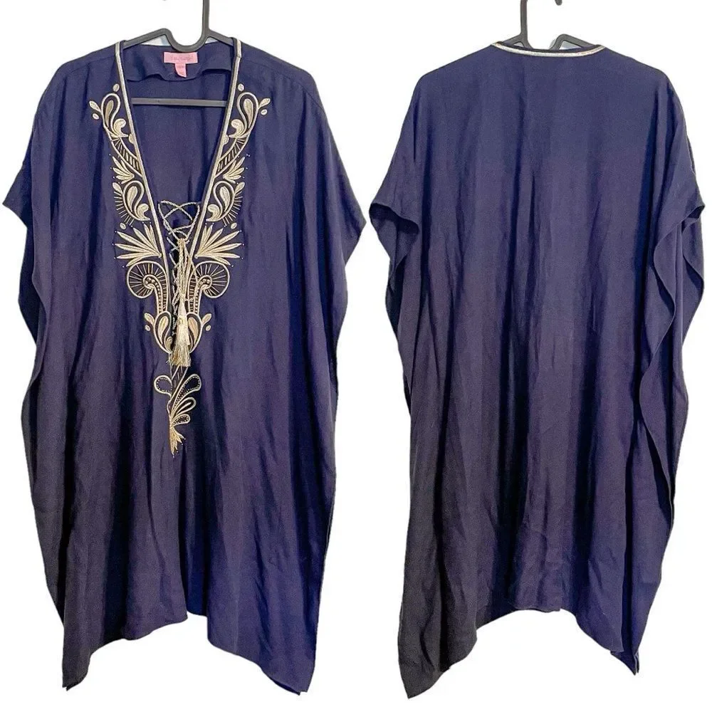 Lilly Pulitzer Chai Caftan Mini Dress Navy Blue XS